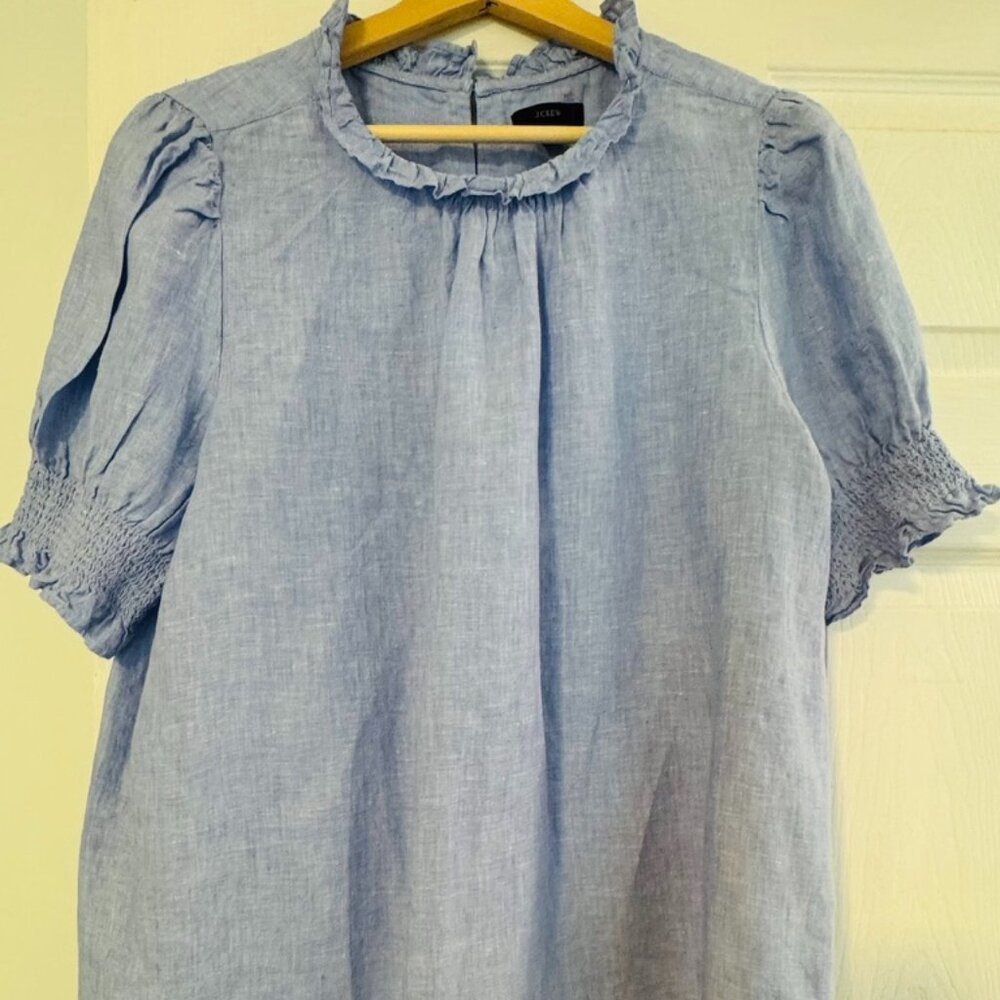 JCrew Smocked puff-sleeve top in chambray